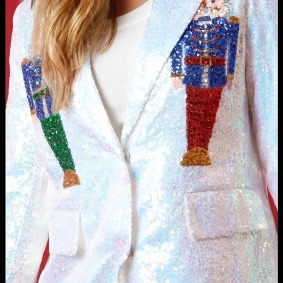 NEW White Sequin Blazer with Colorful Toy Soldiers - Picture 2 of 6